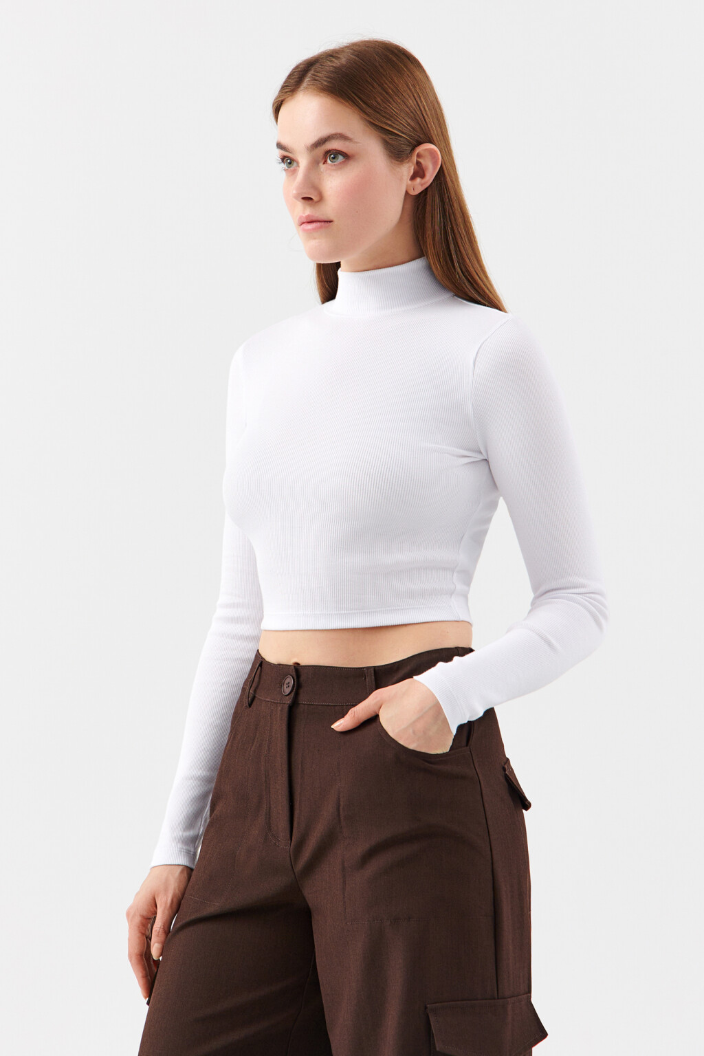 Водолазка хлопковая в рубчик - цвет белый - 2