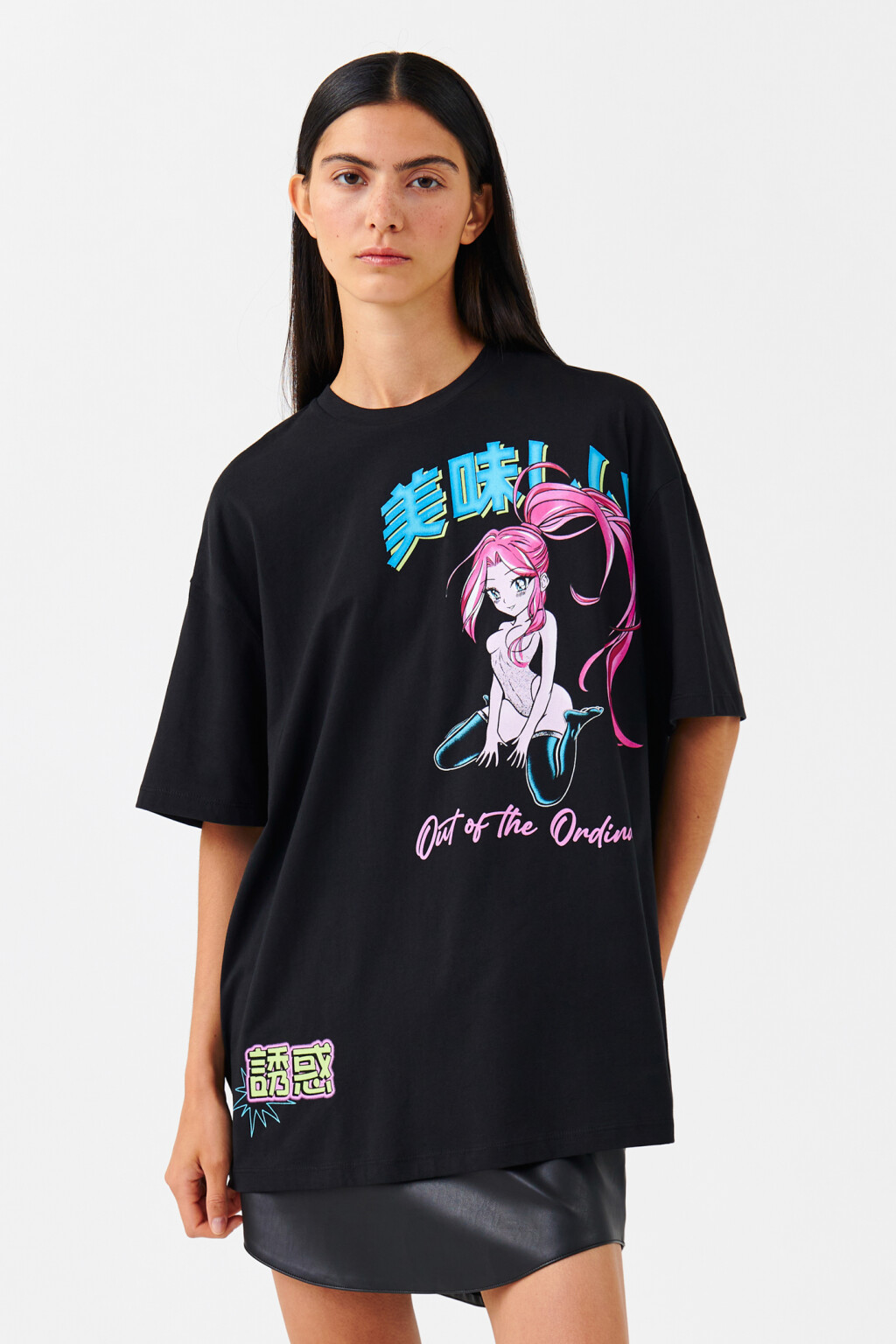 Футболка oversize с принтом аниме - цвет черный - 1