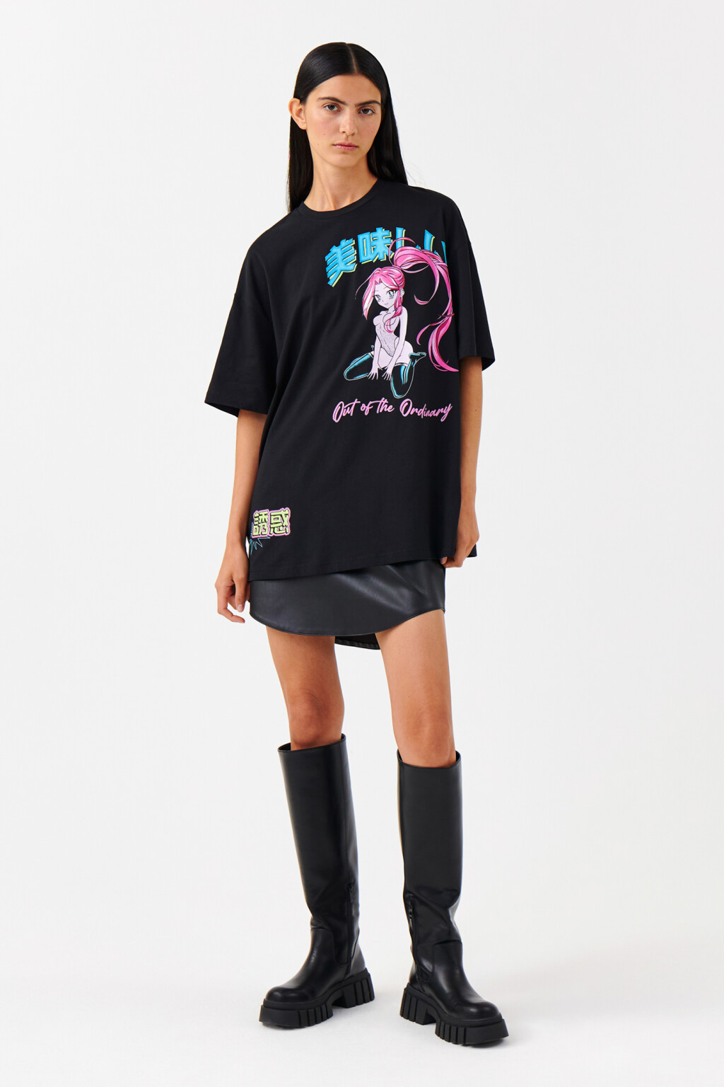 Футболка oversize с принтом аниме - цвет черный - 4