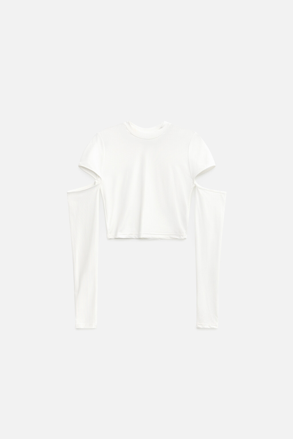 Лонгслив укороченный с вырезами на рукавах - цвет белый - 7