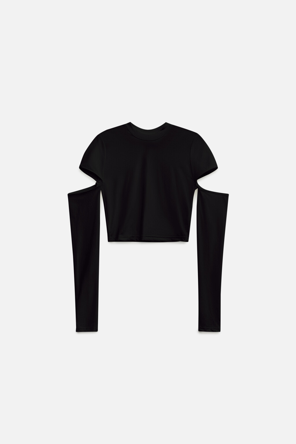 Лонгслив укороченный с вырезами на рукавах - цвет черный - 7