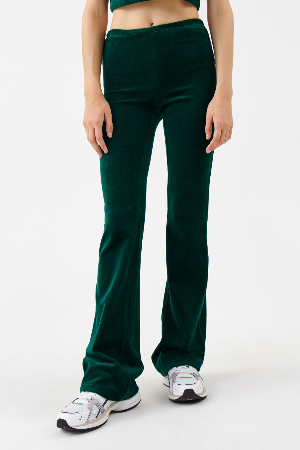 Брюки клеш хлопковые со средней посадкой - цвет зеленый - 1
