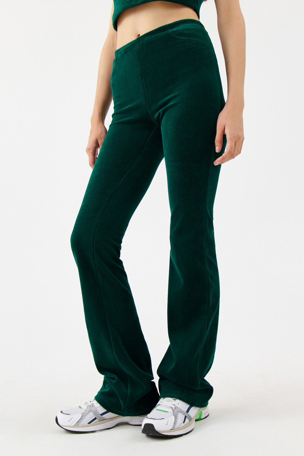 Брюки клеш хлопковые со средней посадкой - цвет зеленый - 2