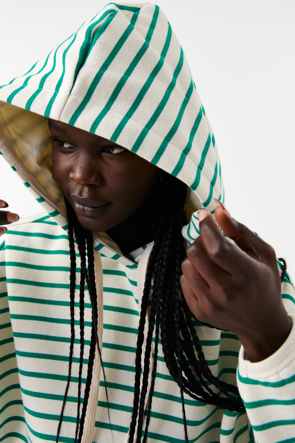 Толстовка хлопковая с капюшоном на завязках - цвет зеленый - 7