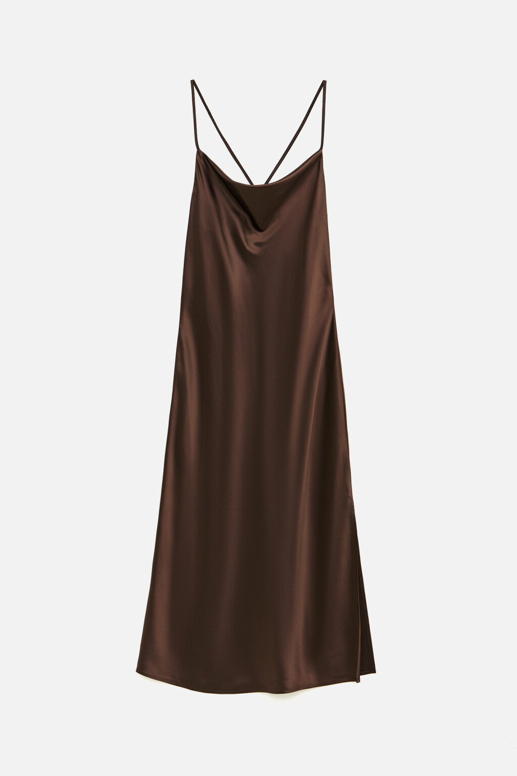 Платье атласное на тонких бретелях - цвет коричневый - 7