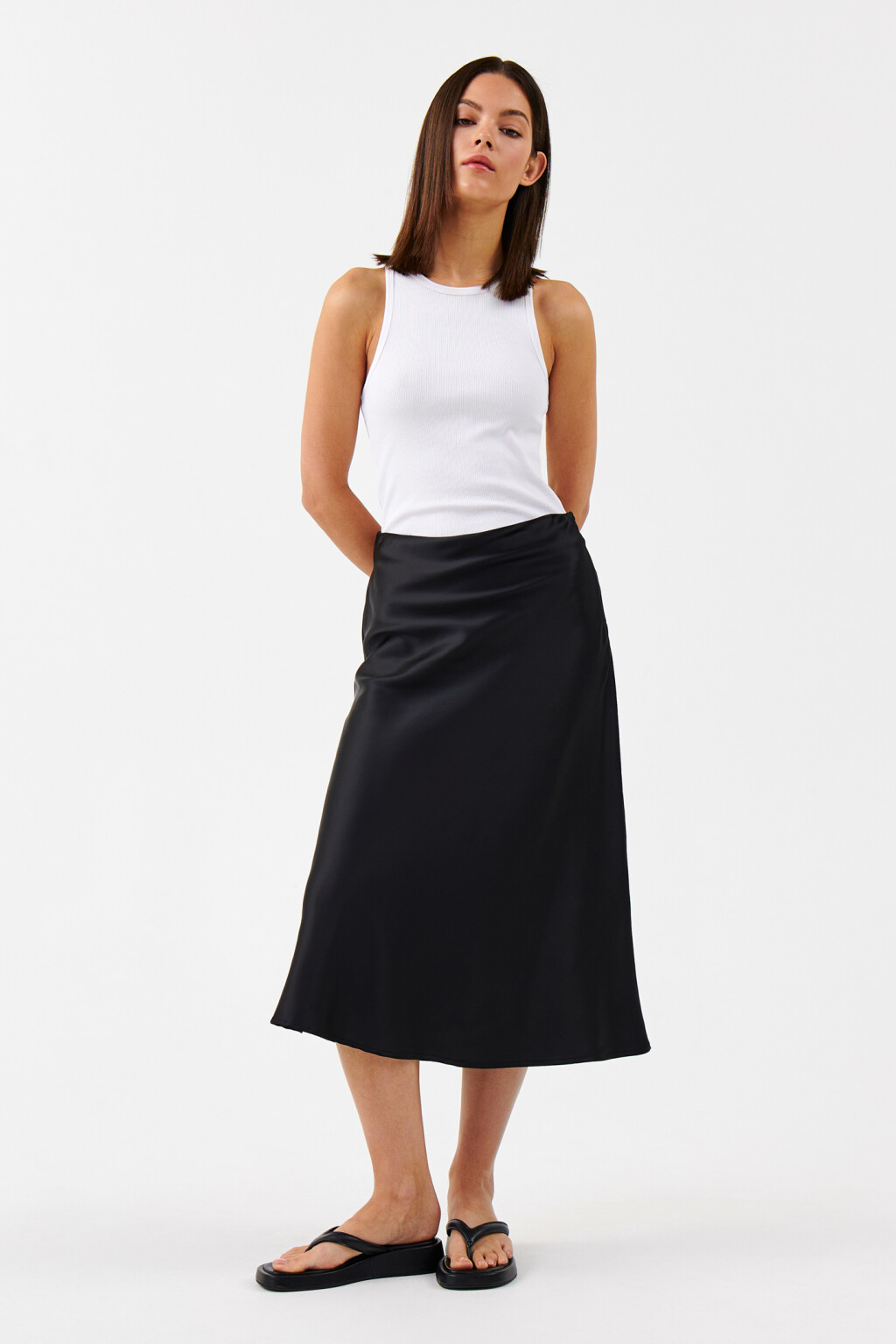 Юбка миди атласная - цвет черный - 4