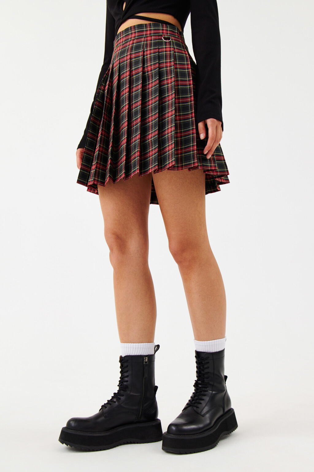 Юбка мини плиссированная в клетку - цвет красный - 2