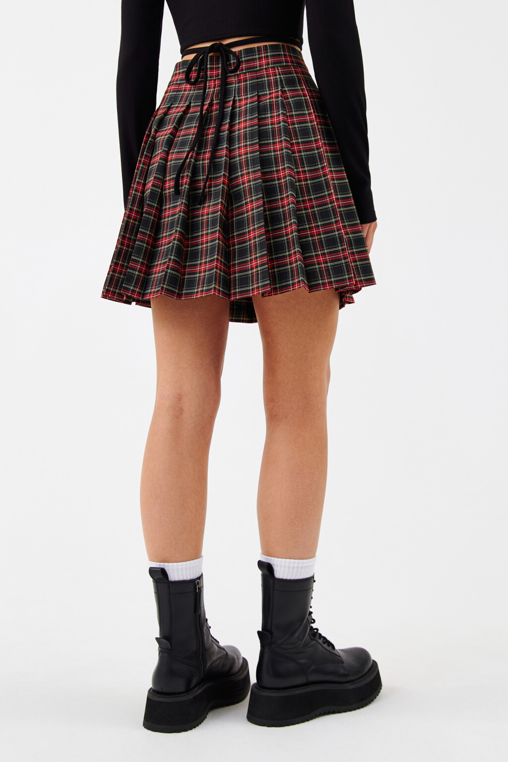 Юбка мини плиссированная в клетку - цвет красный - 3