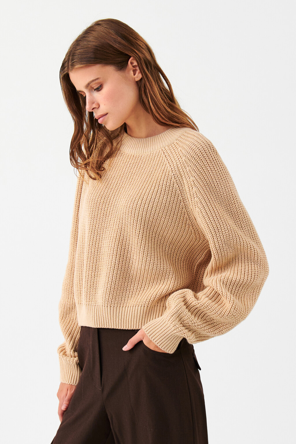 Джемпер толстой вязки с рукавами реглан - цвет бежевый - 2