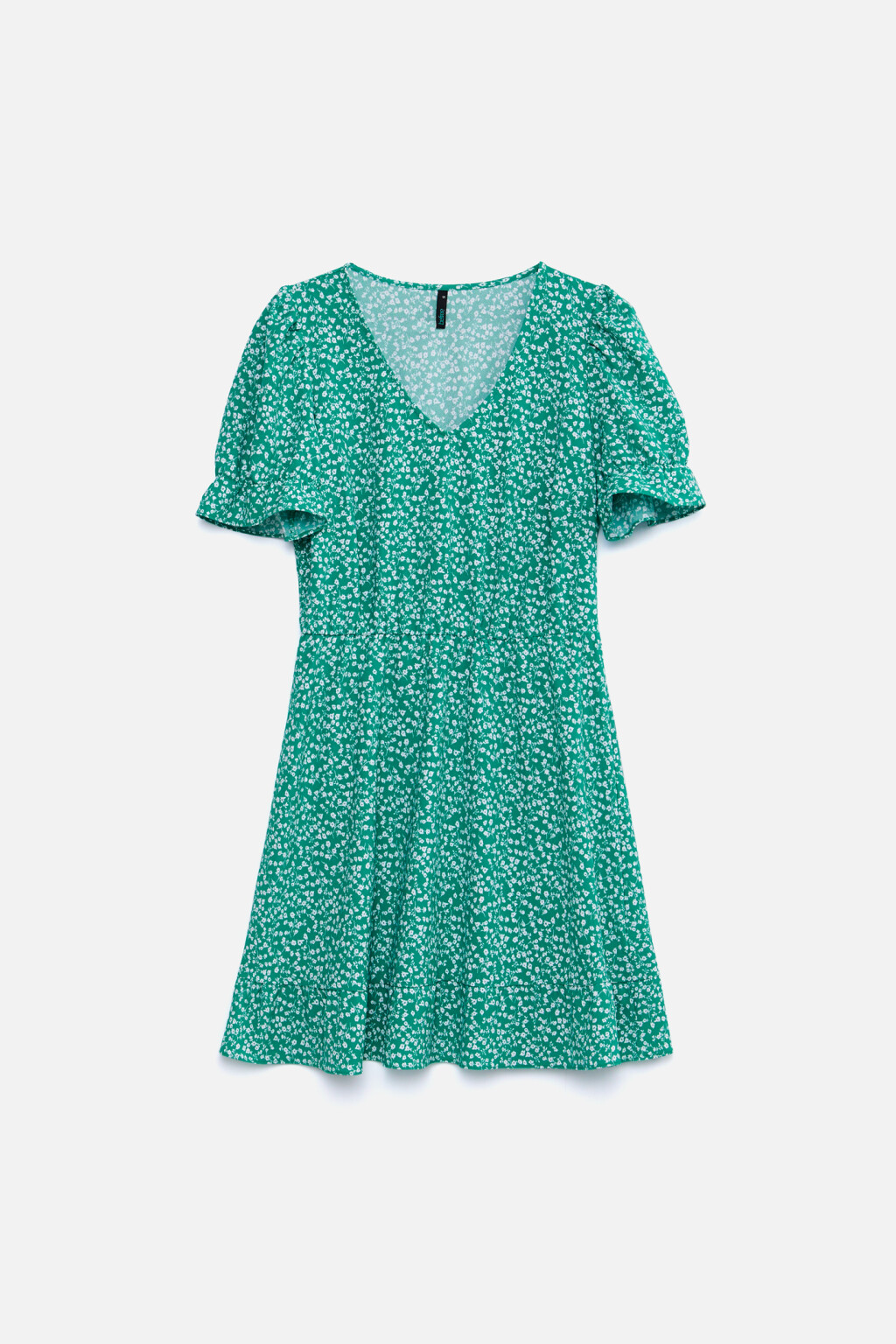 Платье мини с рукавами-фонариками и оборками - цвет зеленый - 7