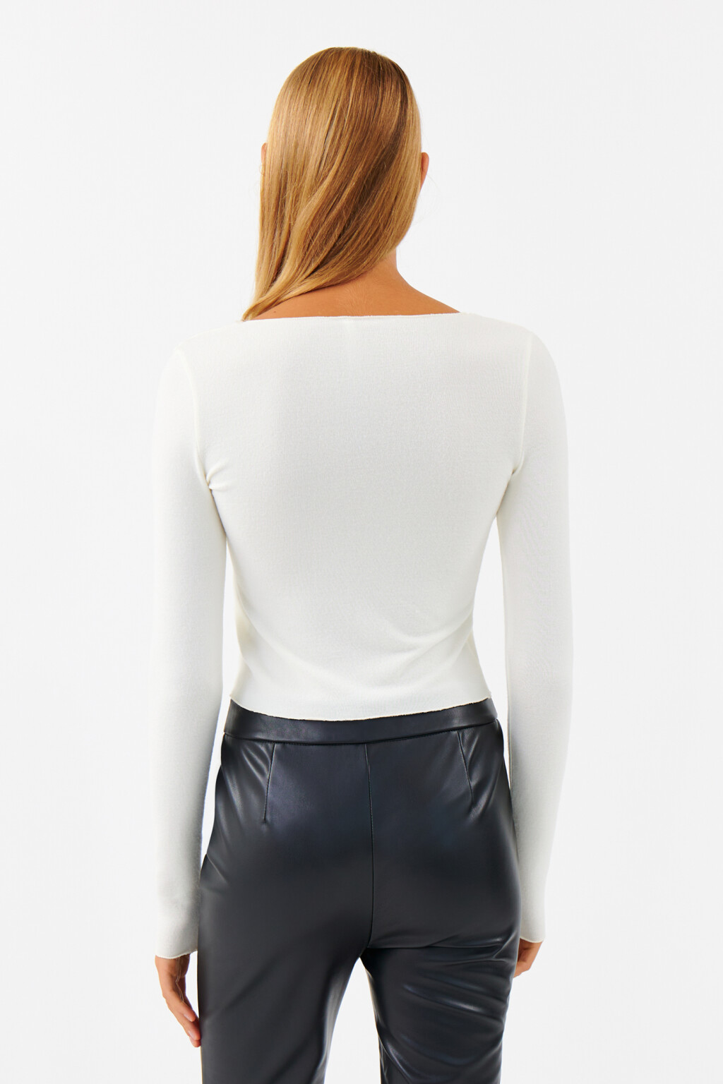 Лонгслив укороченный облегающий - цвет бежевый - 3