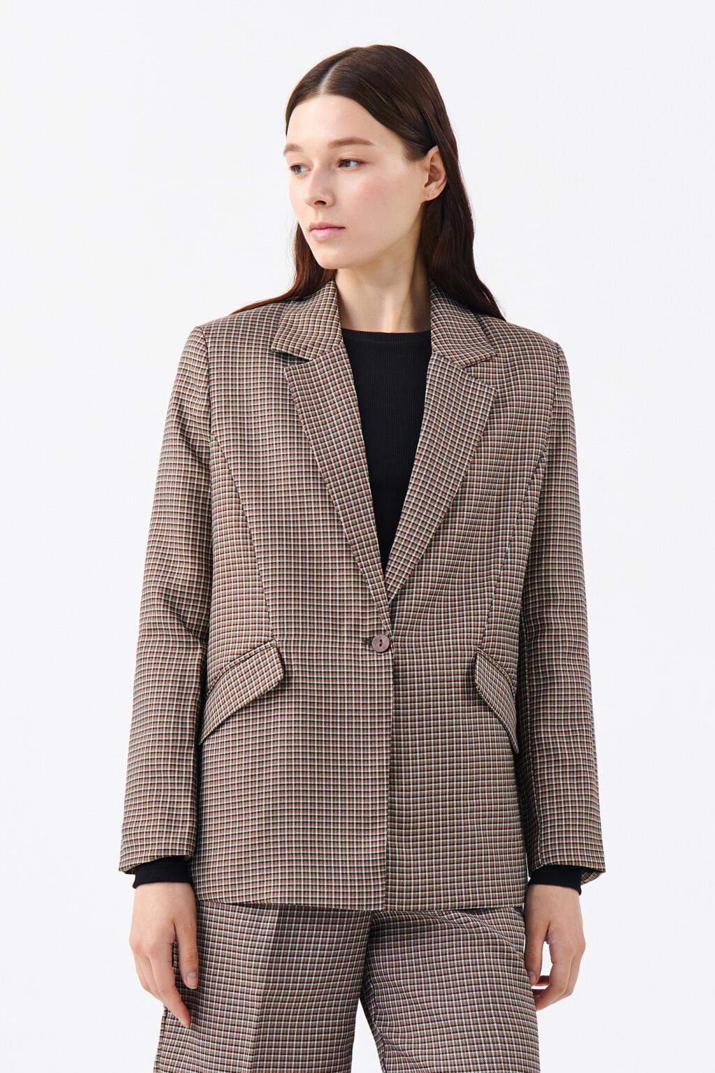 Пиджак однобортный клетчатый - цвет бежевый - 1