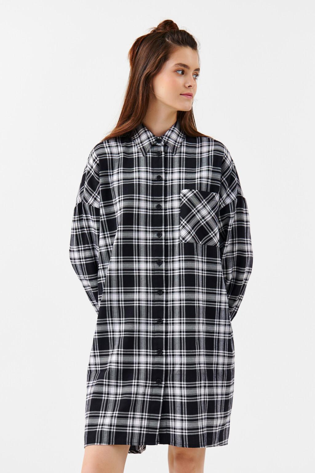 Платье-рубашка oversize с нагрудным карманом - цвет мультиколор - 1