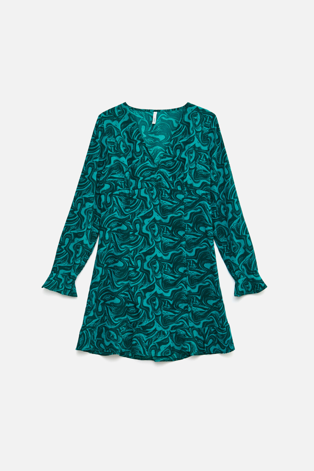 Платье мини с длинными рукавами - цвет зеленый - 7