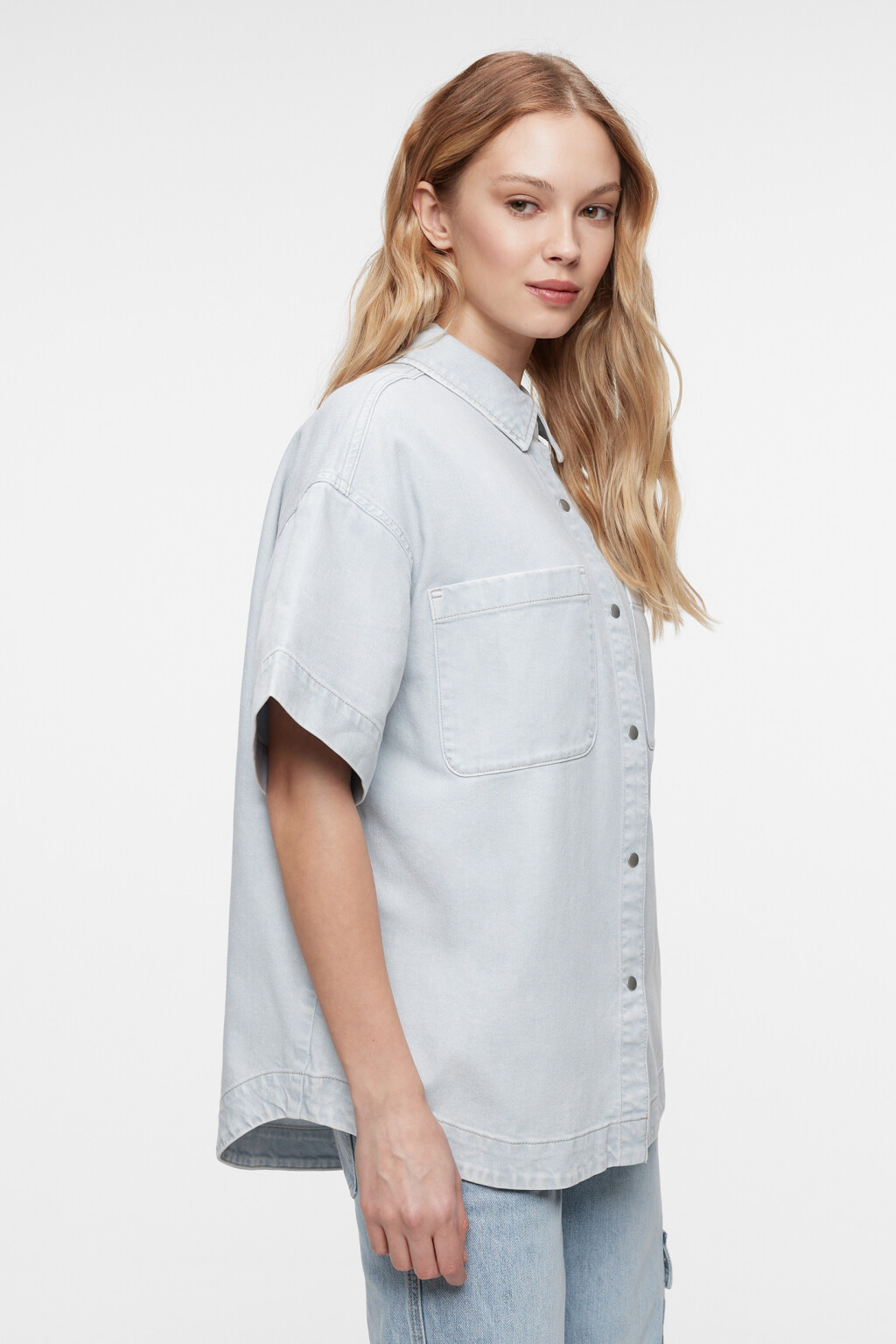 Рубашка oversize джинсовая с короткими рукавами - цвет голубой - 8
