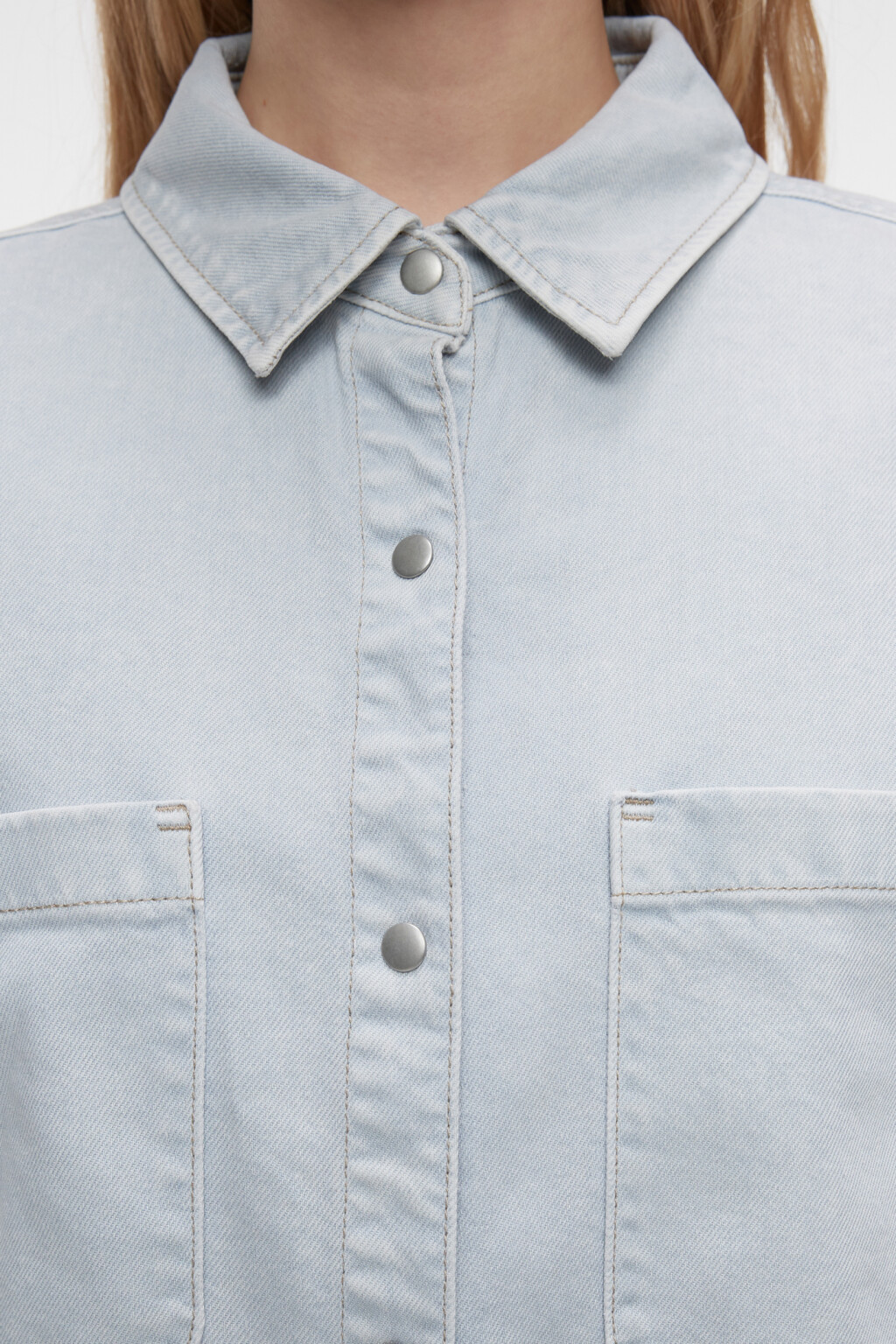 Рубашка oversize джинсовая с короткими рукавами - цвет голубой - 5