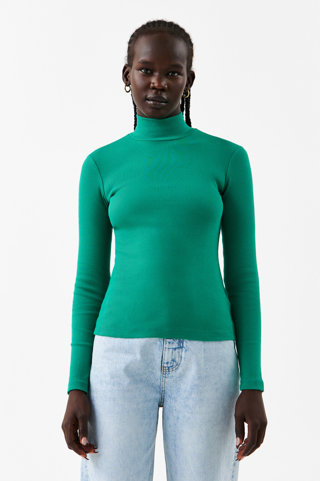 Водолазка облегающая в рубчик - цвет зеленый - 1