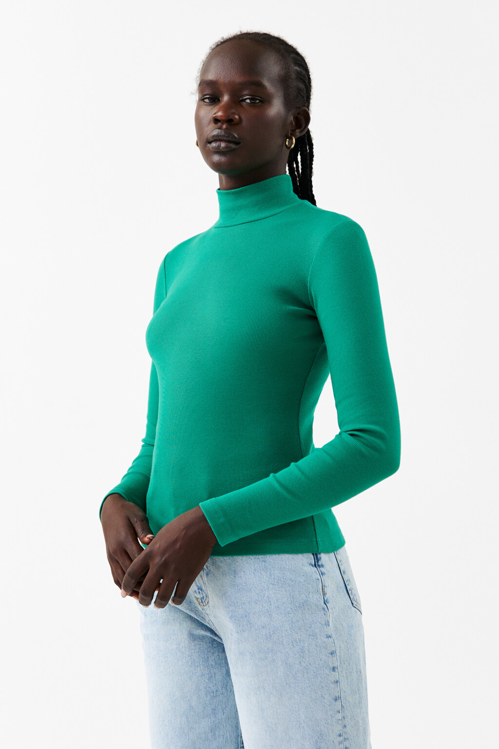 Водолазка облегающая в рубчик - цвет зеленый - 2