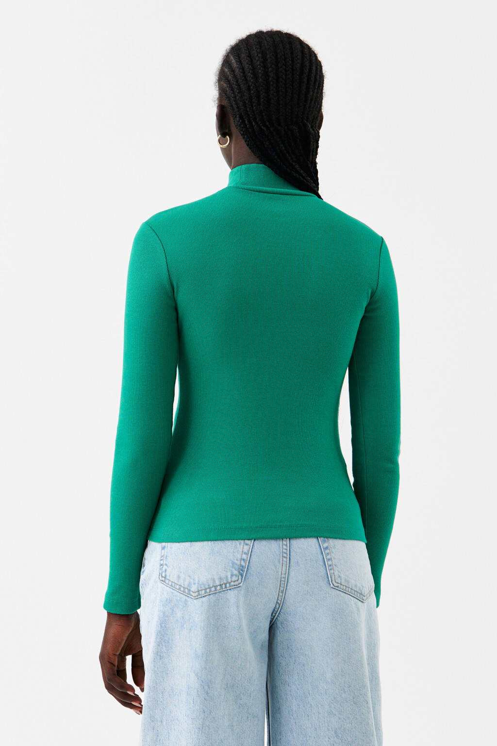 Водолазка облегающая в рубчик - цвет зеленый - 3