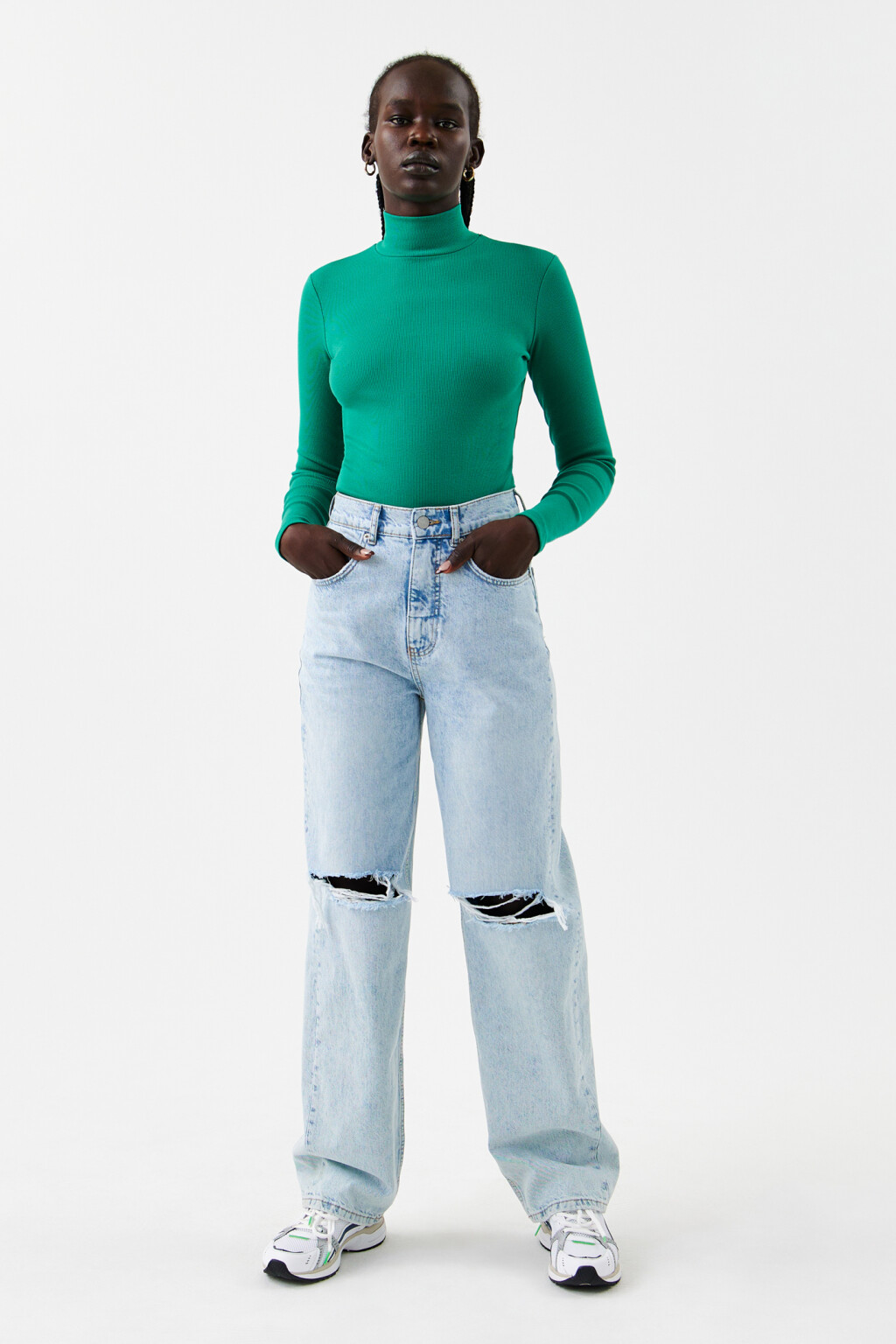 Водолазка облегающая в рубчик - цвет зеленый - 4