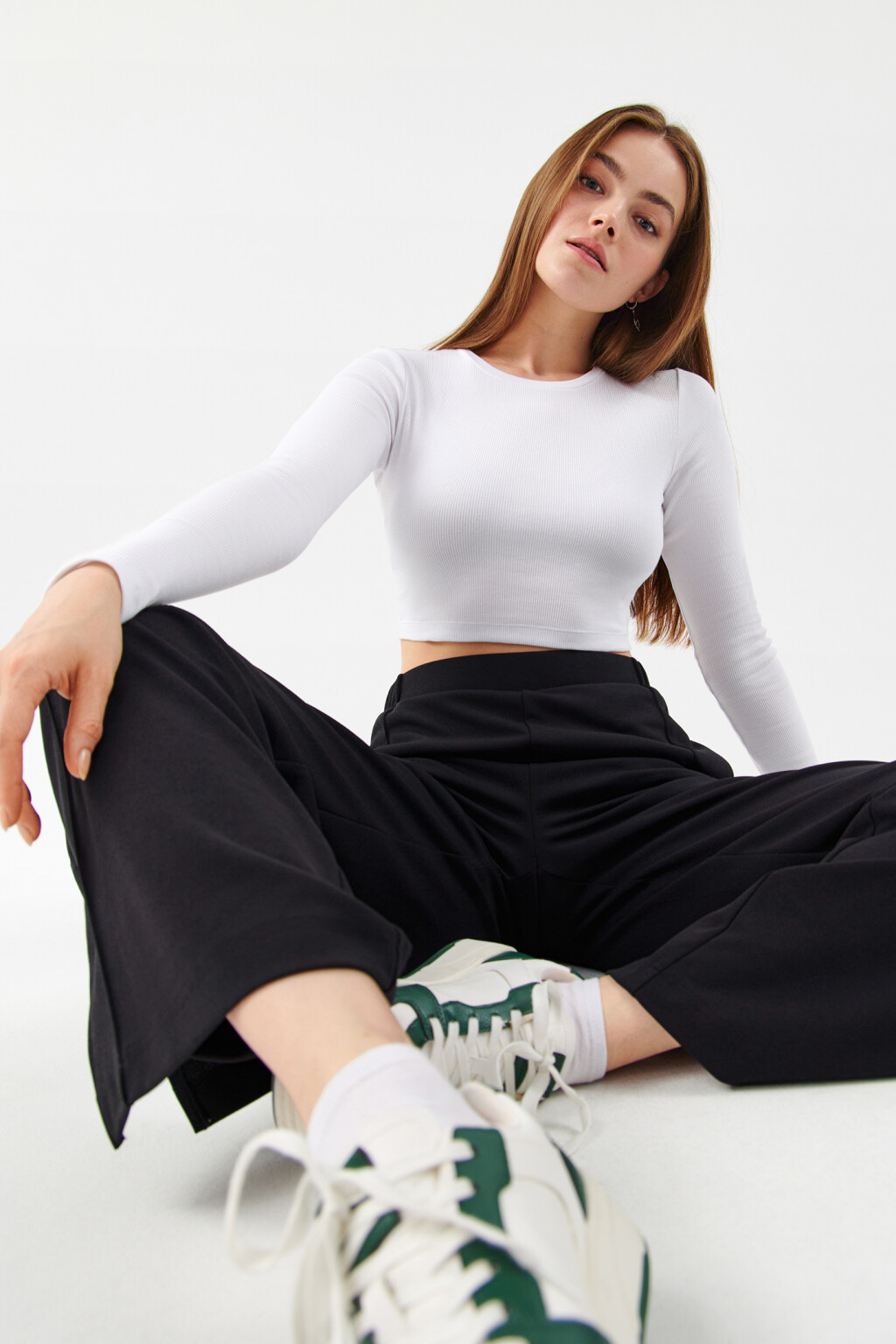 Лонгслив хлопковый укороченный - цвет белый - 7