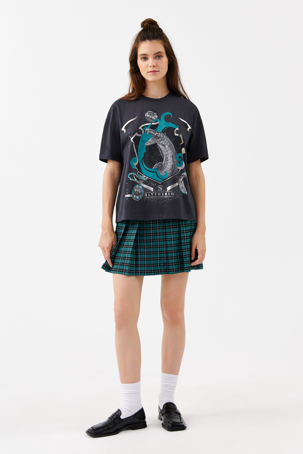 Футболка хлопковая с принтом слизерин - цвет черный - 4