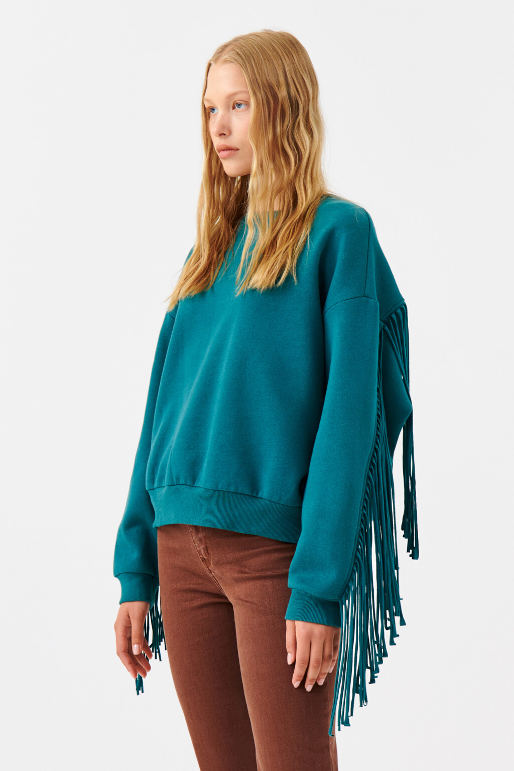 Свитшот утепленный с бахромой - цвет голубой - 2