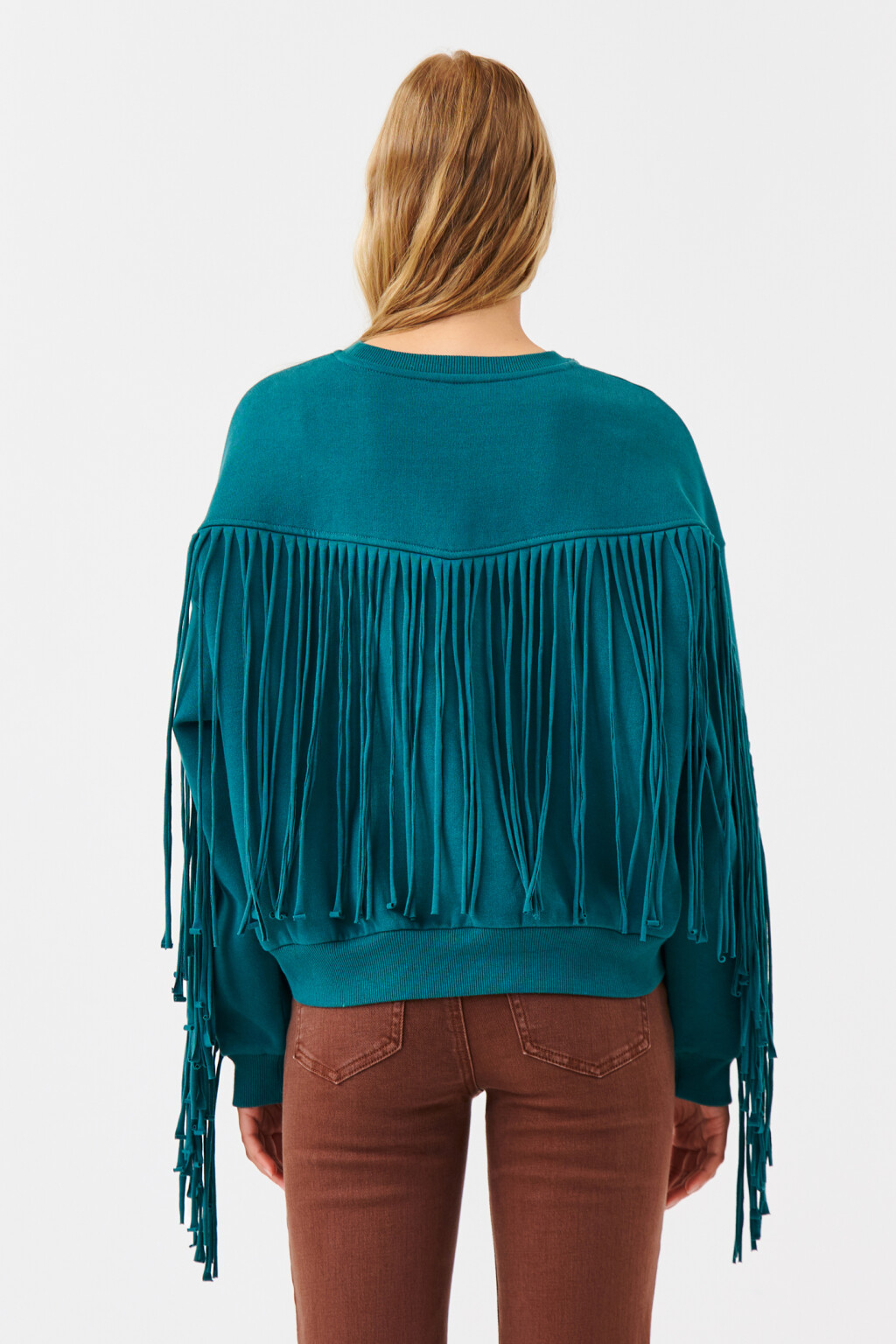 Свитшот утепленный с бахромой - цвет голубой - 3