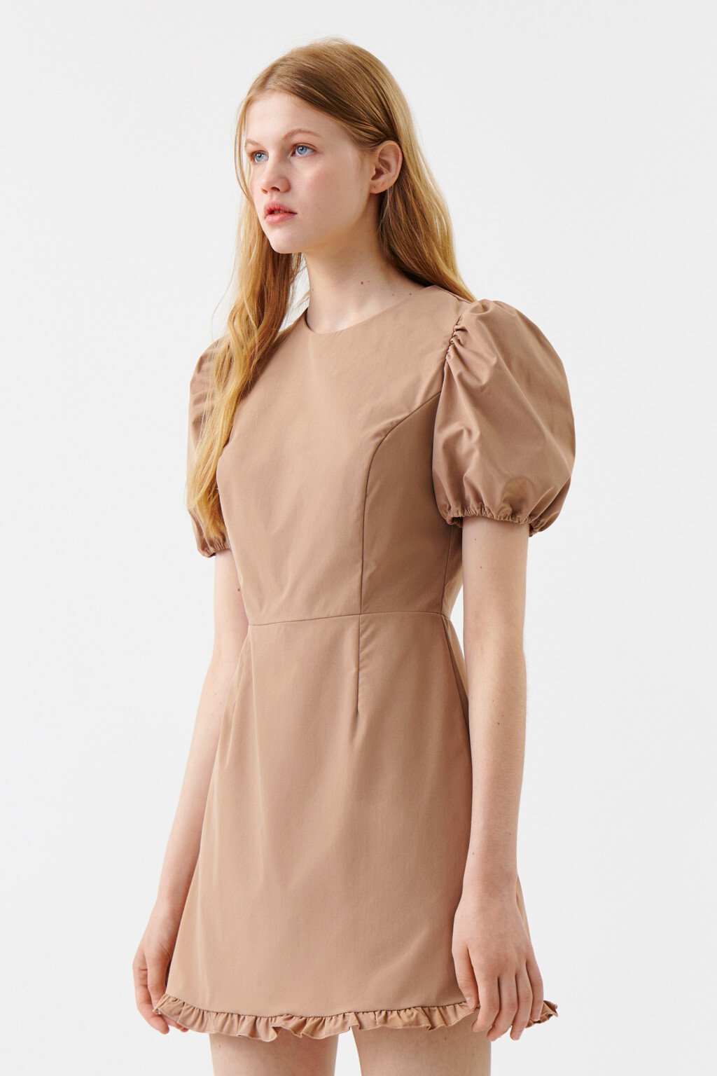 Платье мини с рукавами-фонариками - цвет бежевый - 2