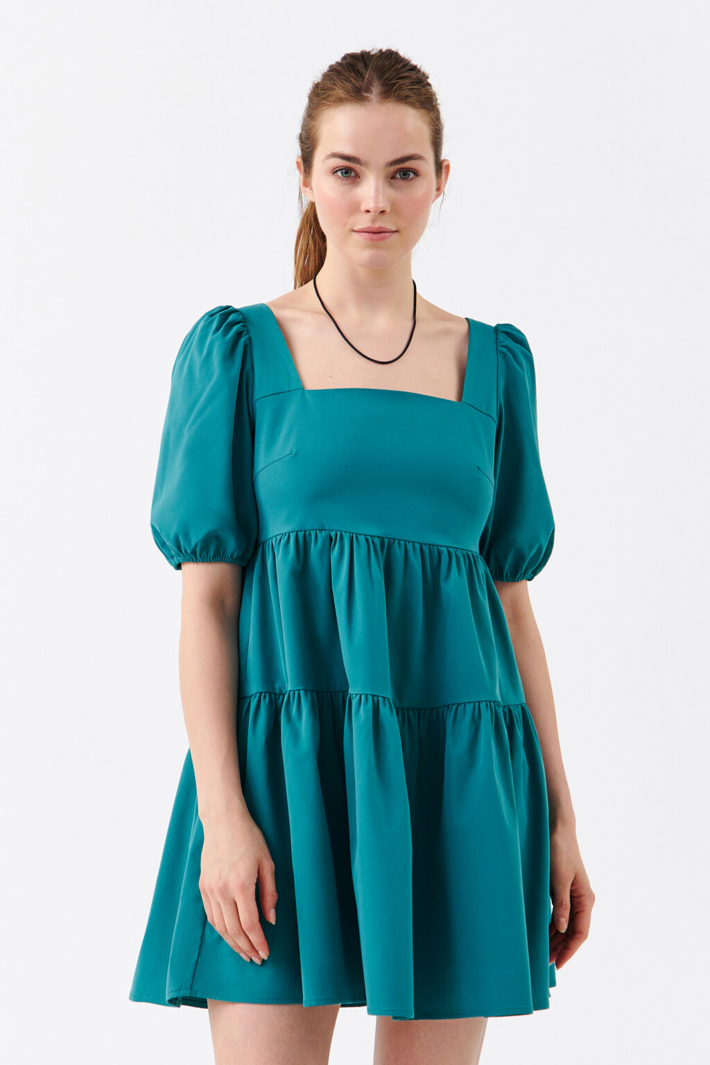 Платье бэбидолл с вырезом каре - цвет зеленый - 1