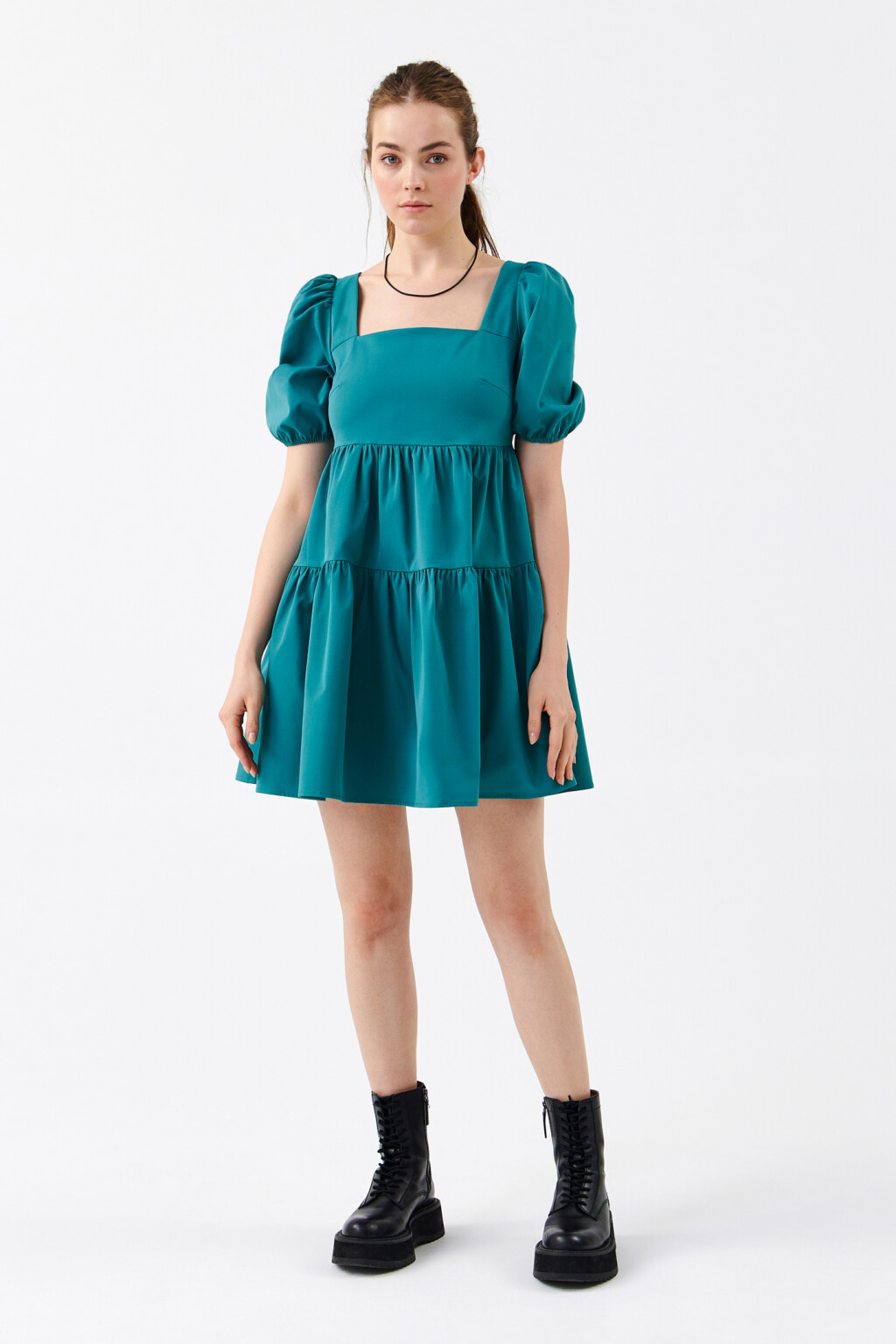 Платье бэбидолл с вырезом каре - цвет зеленый - 4