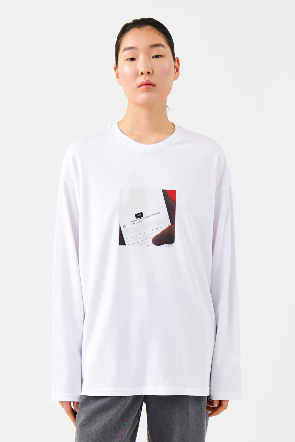 Лонгслив унисекс с принтом eto znak - цвет белый - 1