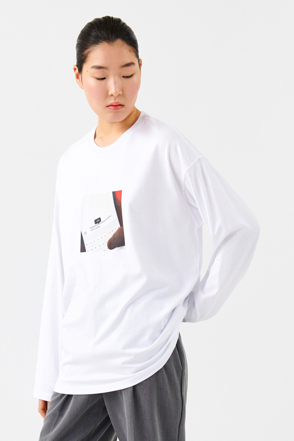 Лонгслив унисекс с принтом eto znak - цвет белый - 2