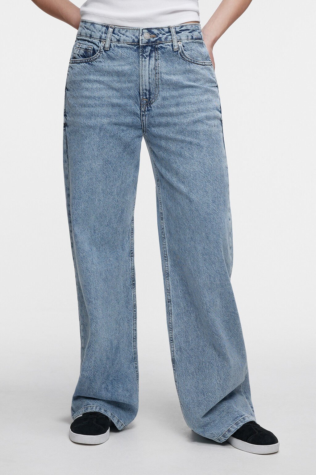 Джинсы wide leg широкие со средней посадкой - цвет голубой - 6