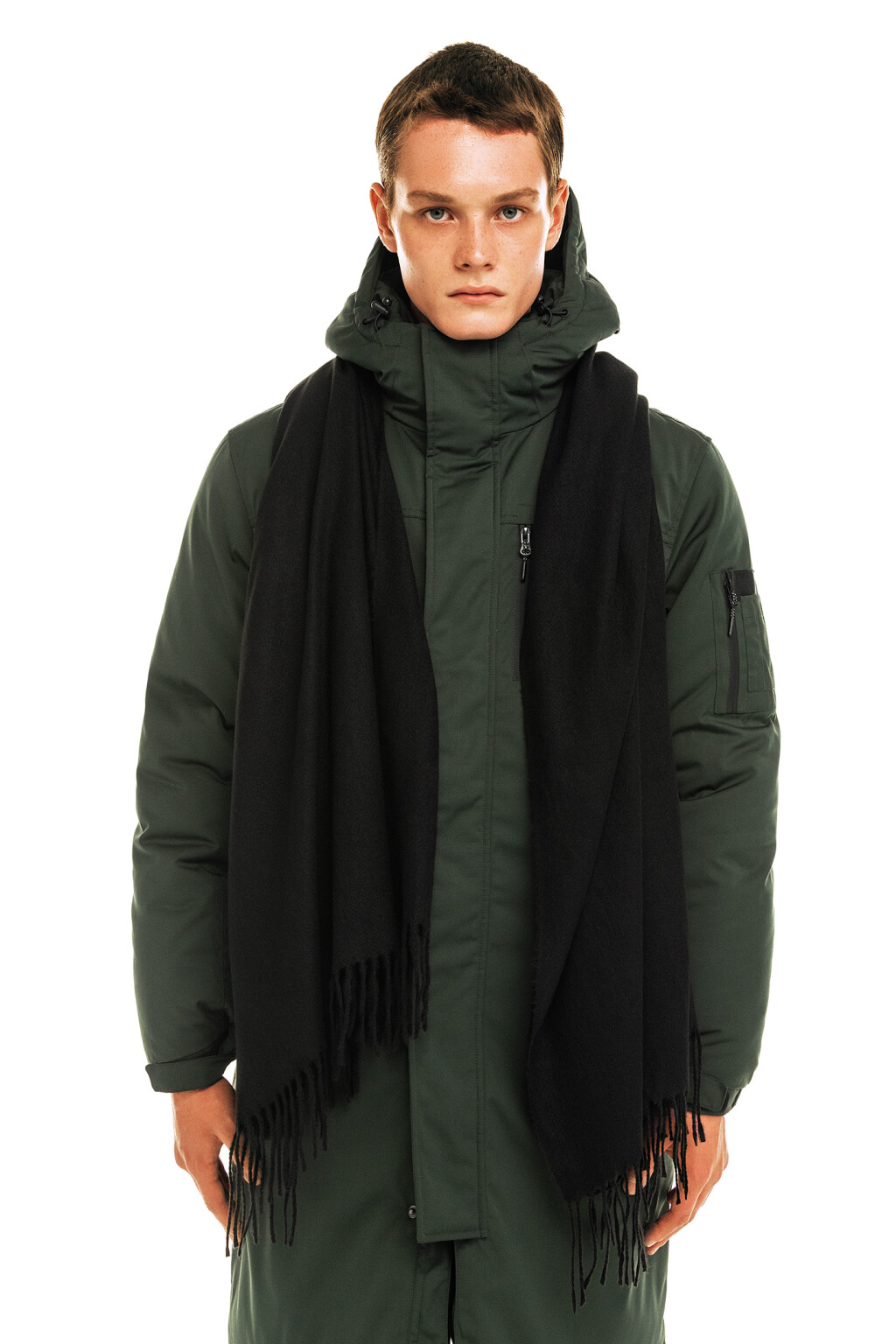 Шарф-плед черный с бахромой - цвет черный - 1