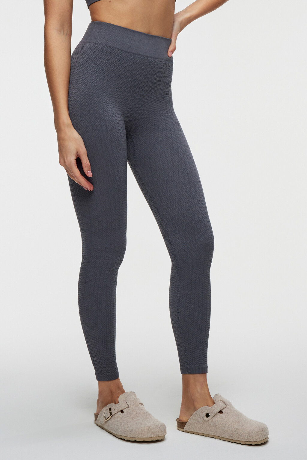 Леггинсы домашние бесшовные с высокой посадкой - цвет серый - 2