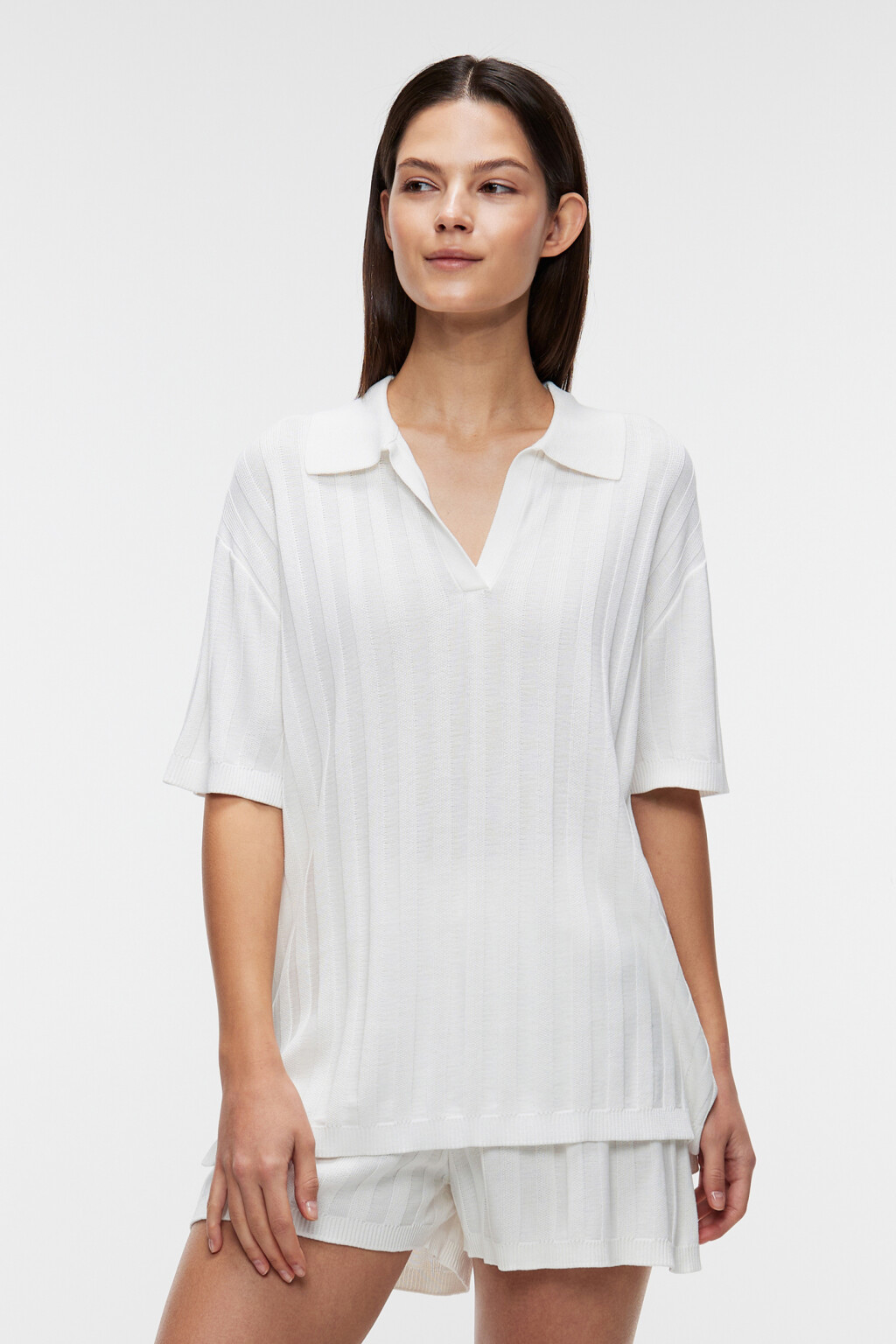 Футболка-поло oversize домашняя вискозная - цвет белый - 7