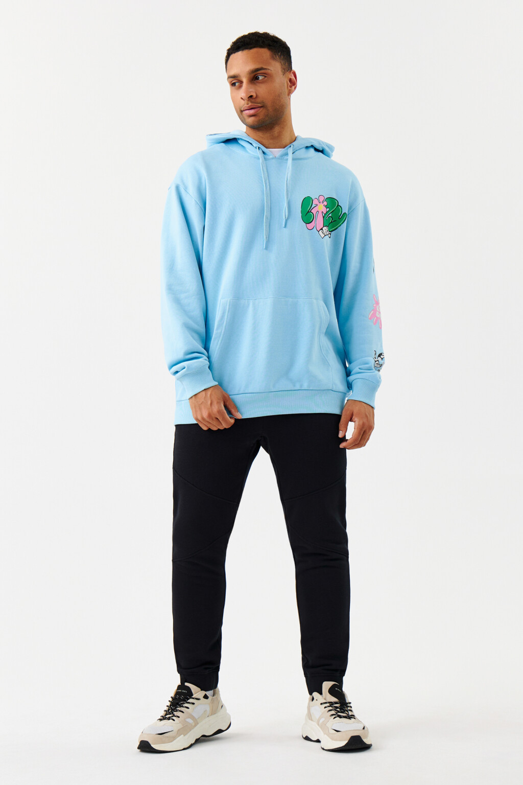 Толстовка хлопковая с принтом - цвет голубой - 3