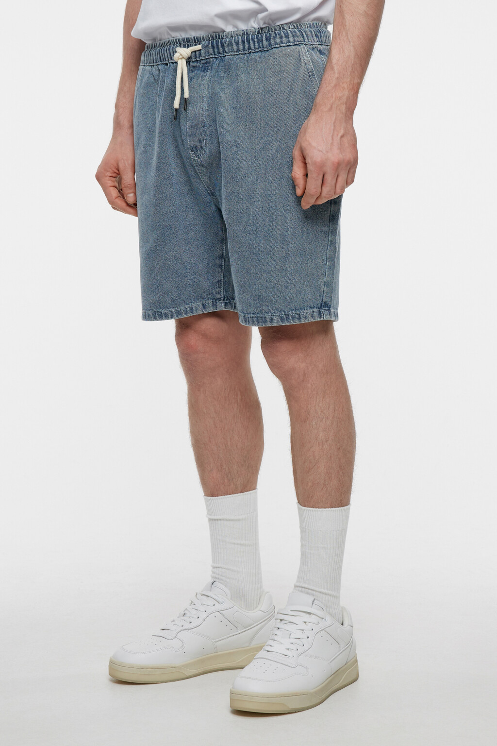 Шорты джинсовые прямые с поясом на завязках - цвет голубой - 3