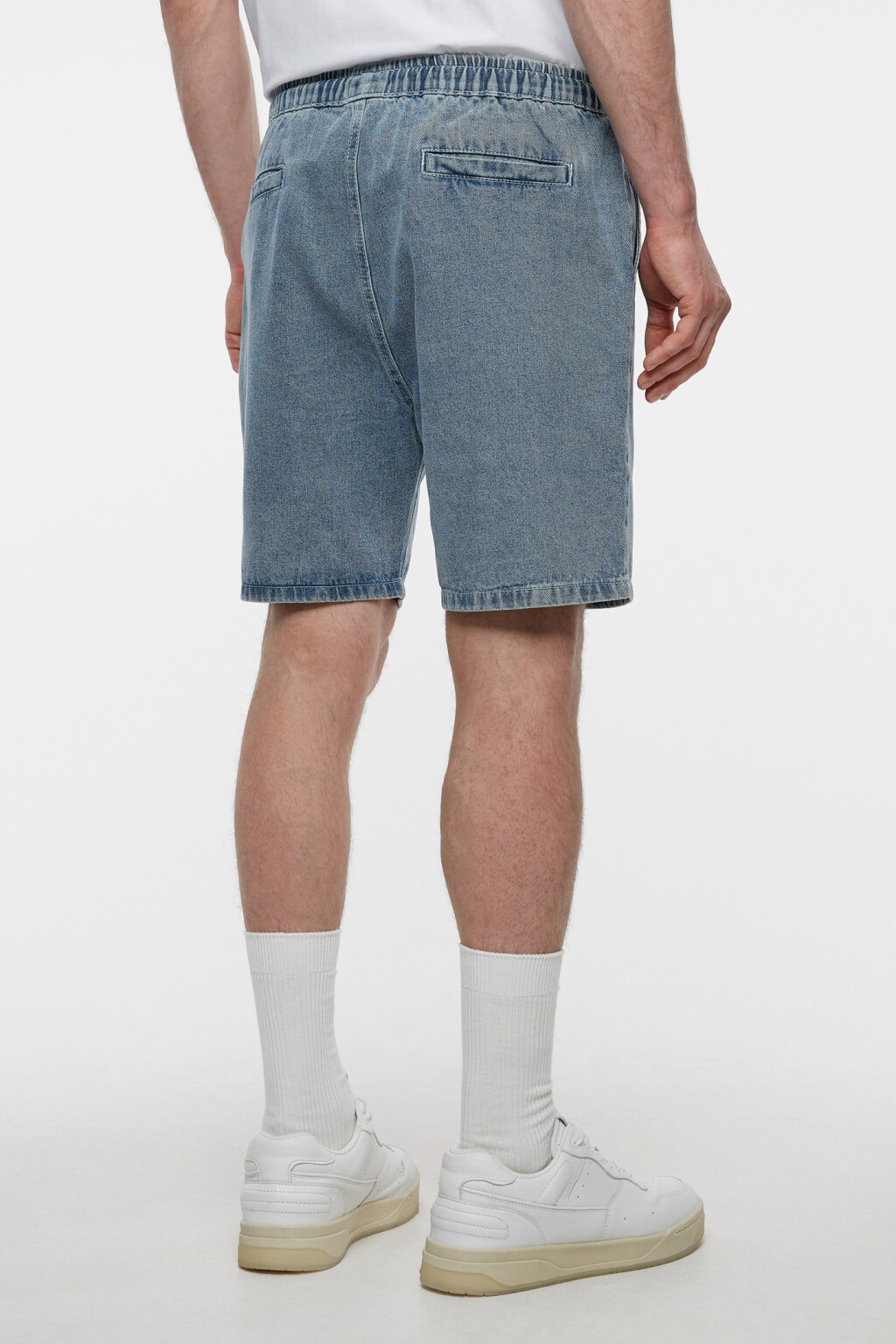 Шорты джинсовые прямые с поясом на завязках - цвет голубой - 4