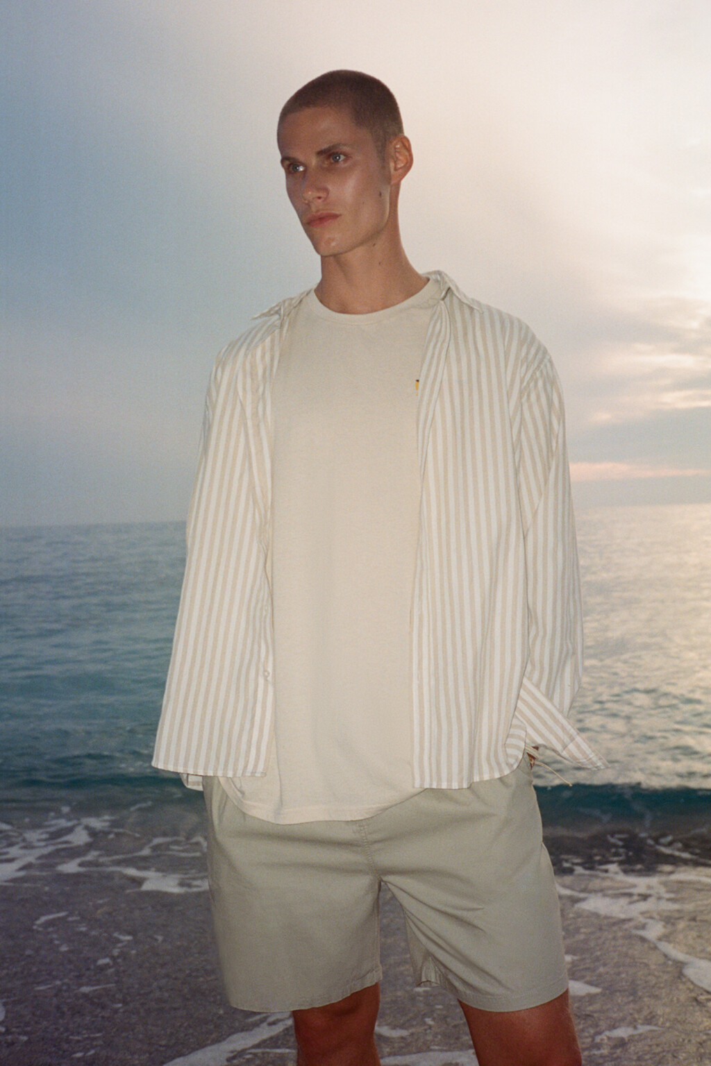 Шорты прямые хлопковые с поясом на завязках - цвет бежевый - 7