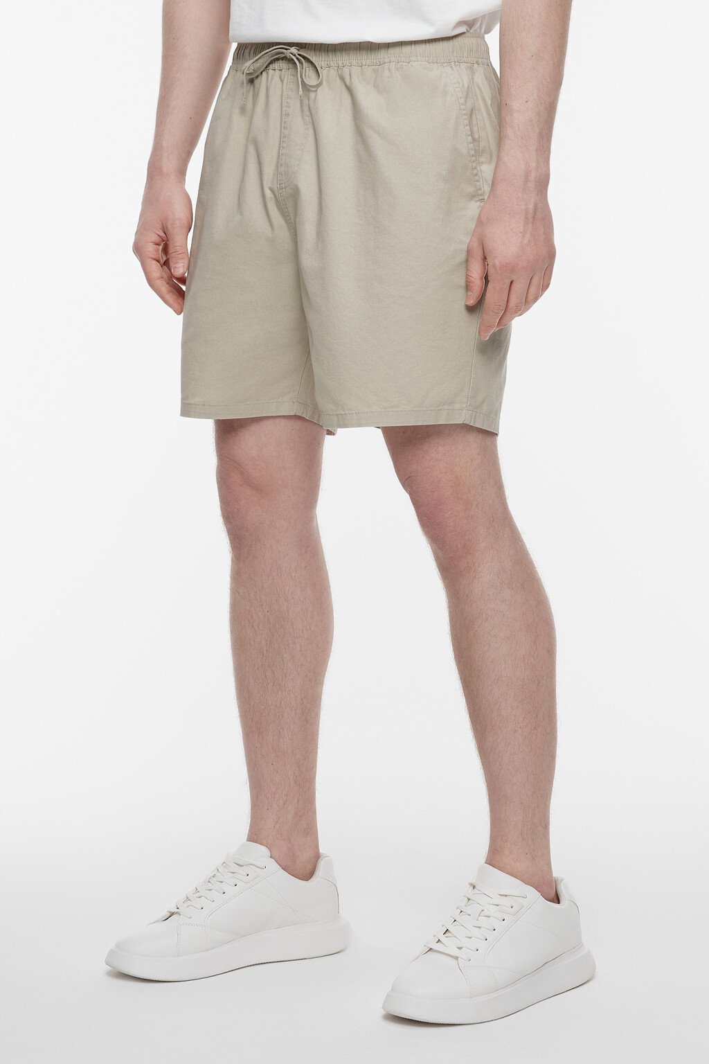 Шорты прямые хлопковые с поясом на завязках - цвет бежевый - 2