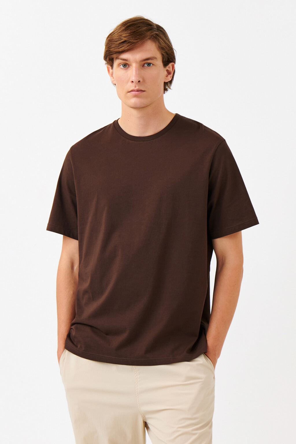 Футболка хлопковая базовая - цвет коричневый - 1