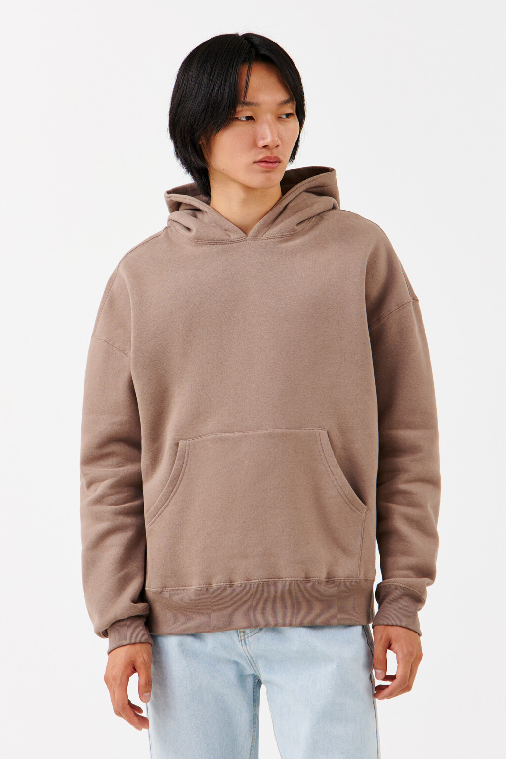 Толстовка хлопковая с капюшоном и карманом - цвет коричневый - 1