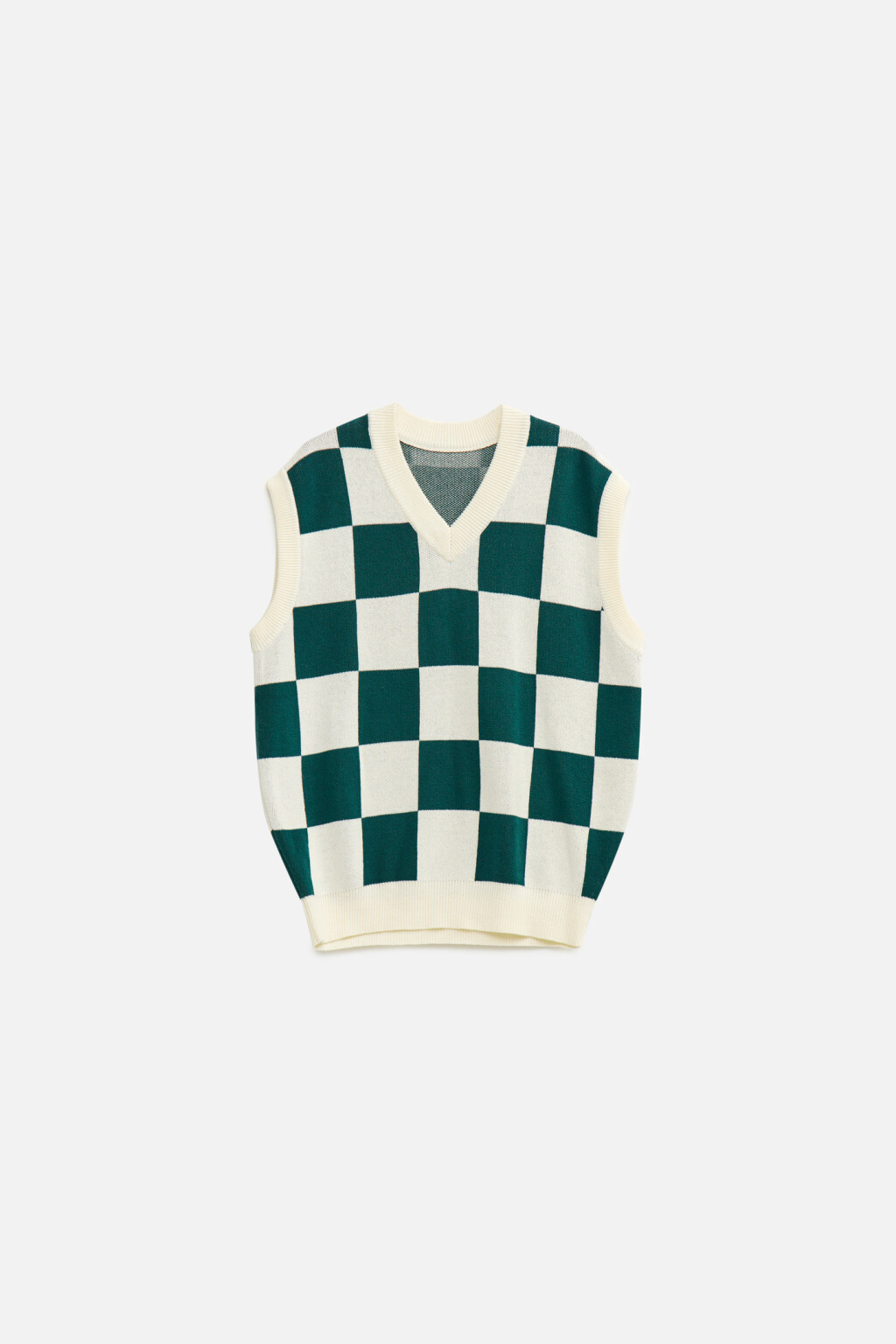 Жилет вязаный с клетчатым принтом - цвет зеленый - 7