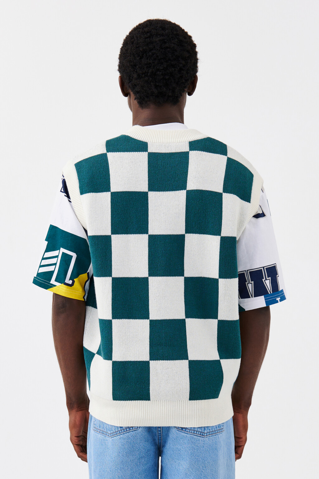 Жилет вязаный с клетчатым принтом - цвет зеленый - 3