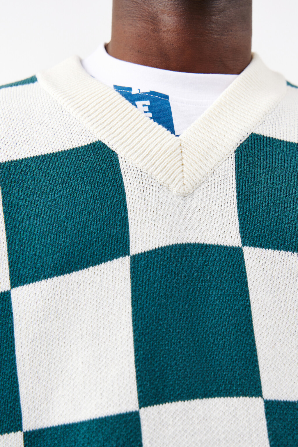 Жилет вязаный с клетчатым принтом - цвет зеленый - 6