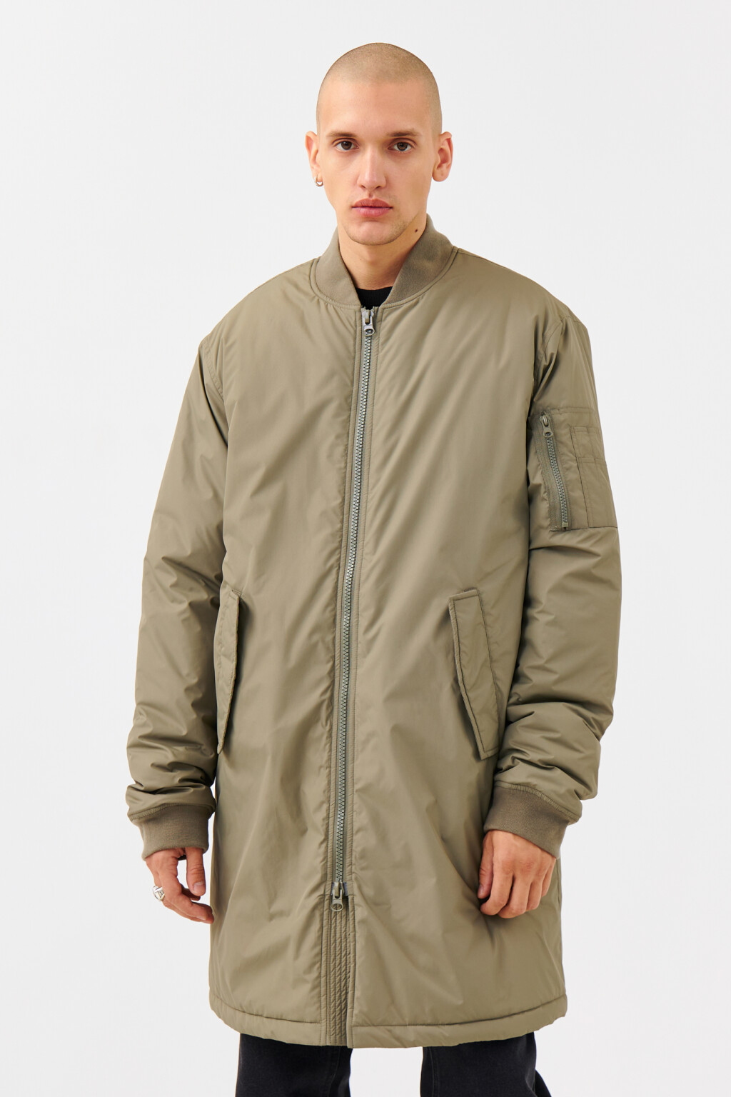 Куртка-бомбер удлиненная с утеплителем - цвет зеленый - 2