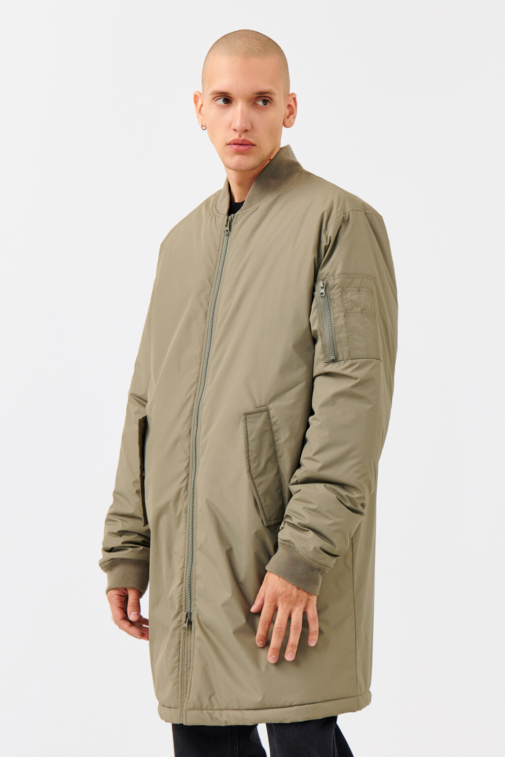 Куртка-бомбер удлиненная с утеплителем - цвет зеленый - 3