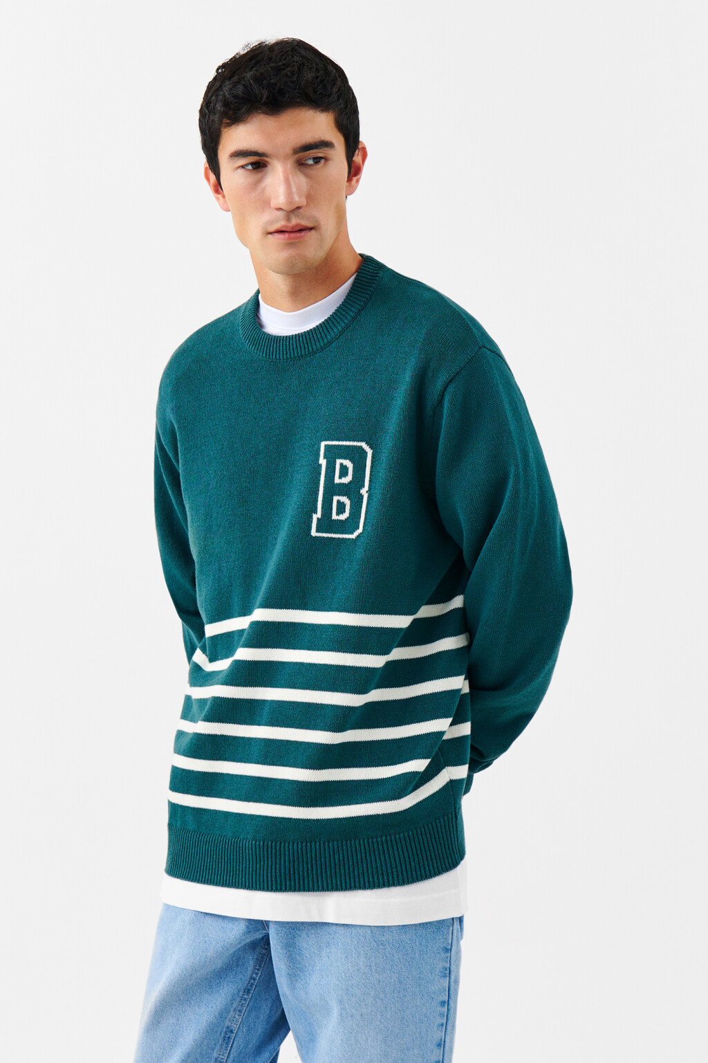 Джемпер хлопковый вязаный с принтом - цвет зеленый - 2